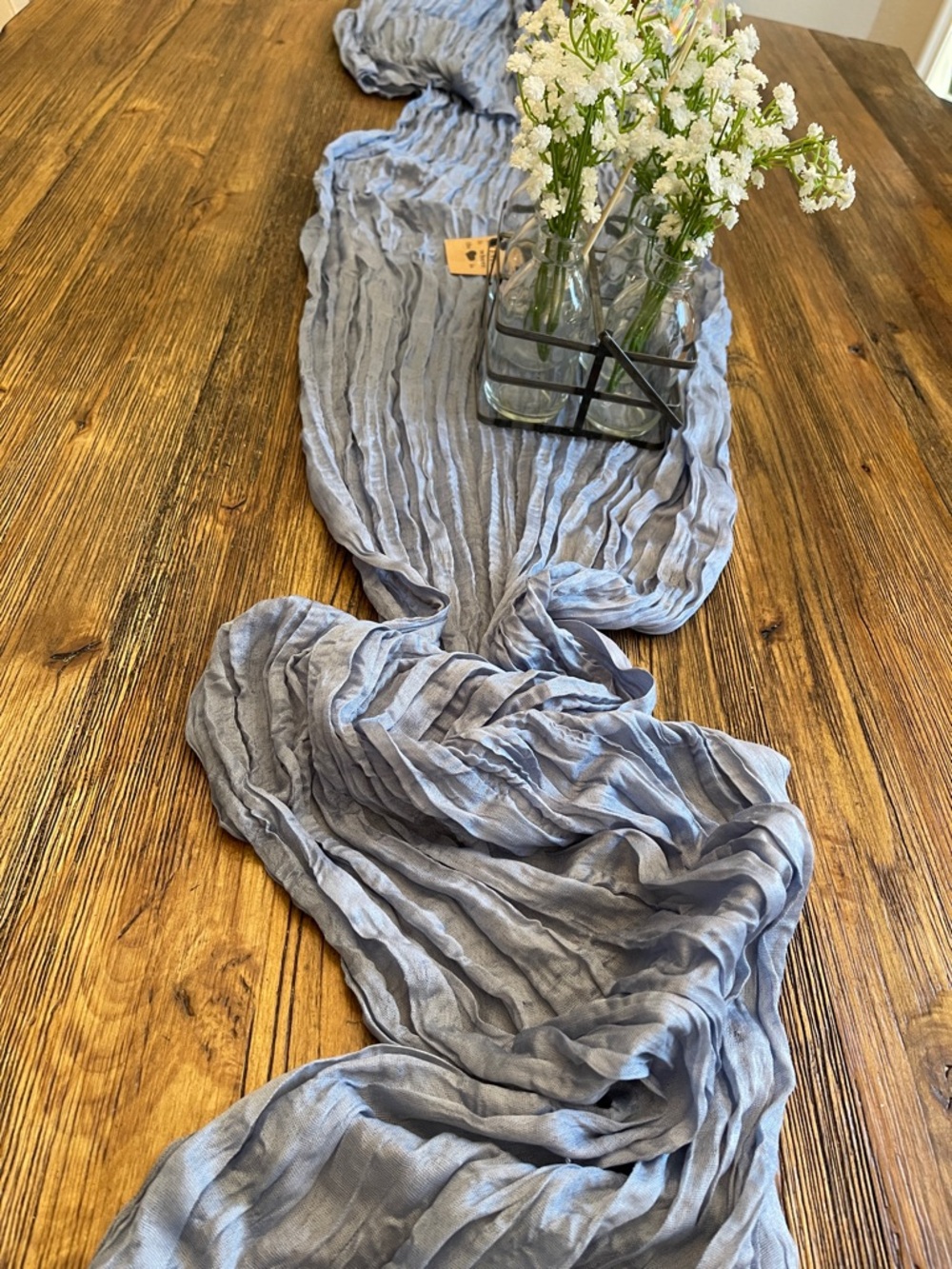 Light Blue Crinkled Table Runner - Home Accents